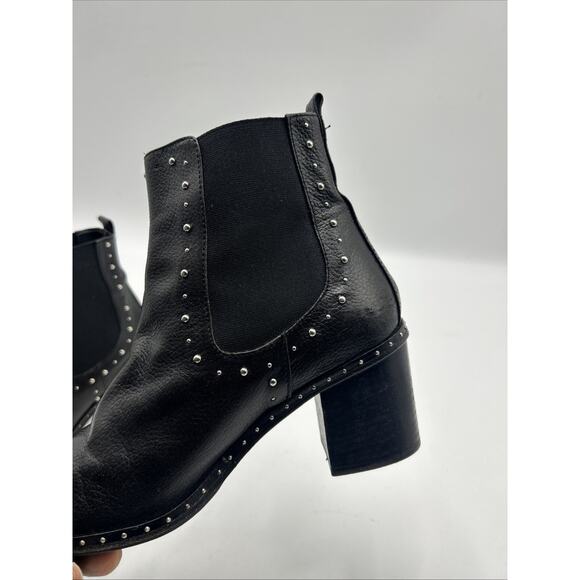 Napoleoni Made In Italy Black Leather Chunk Heel Stud Chelsea Boots Women’s 38 - Picture 6 of 8